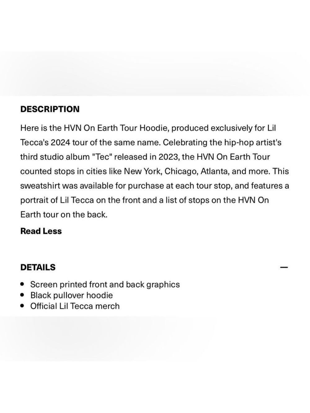 TEC Lil Tecca HVN on Earth North America 2024 Tour Black Hoodie - Picture 11 of 11